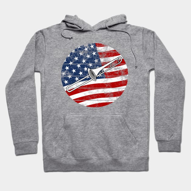 Trombone USA Flag Trombonist Brass Musician 4th July Hoodie by doodlerob